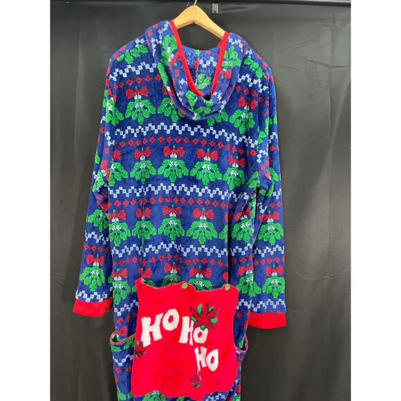 Ugly Christmas Pajama's, Kiss Me, Soft Velour, One Piece, Long Johns Back Flap - Picture 6 of 8
